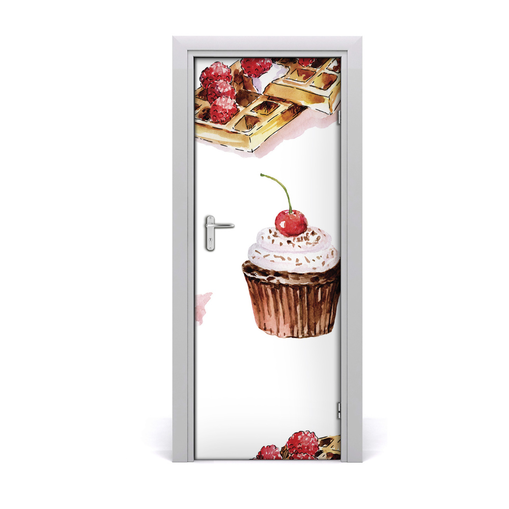 Tapeta na dveře s 3d efektem Vafli i muffini