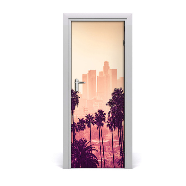 Tapeta na dveře s 3d efektem Los Angeles grad palmi