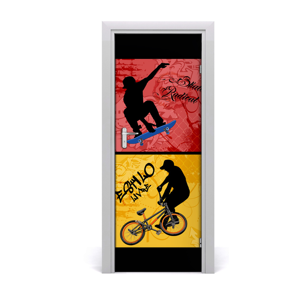 Tapeta na dveře s 3d efektem Skateboard i bmx bicikl