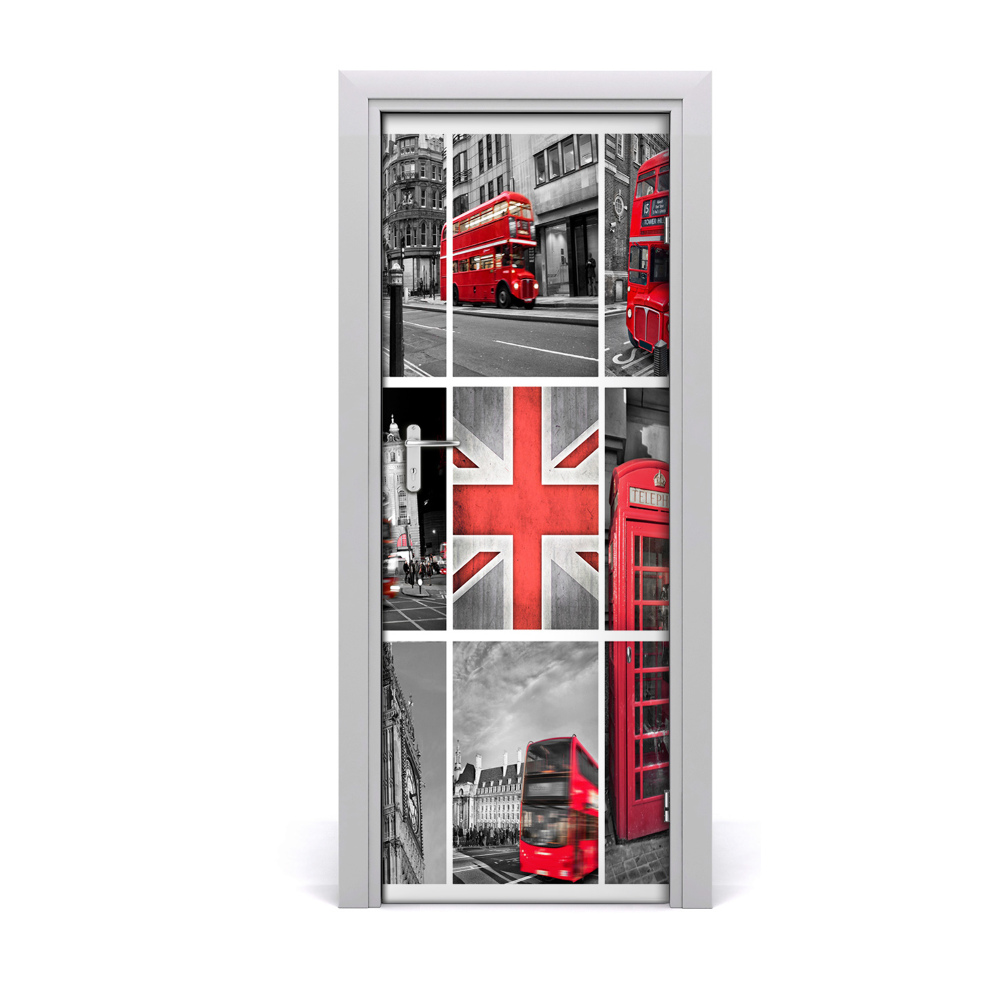 Tapeta na dveře s 3d efektem London Engleska kolaž
