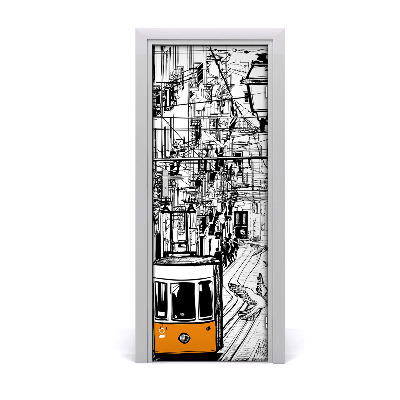 Tapeta na dveře s 3d efektem Tramvaj u gradu