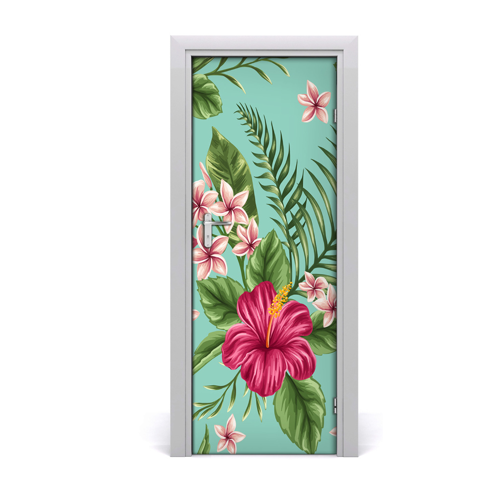 Tapeta na dveře s 3d efektem Hibiskus cvijeće lišće