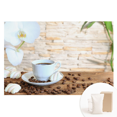 Fototapeta na vliesu Káva a orchidej na dřevě