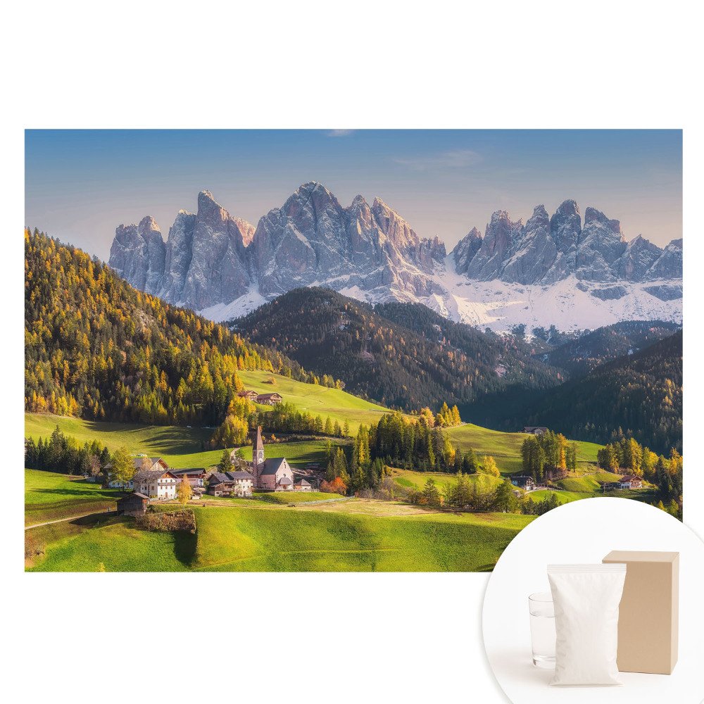 Netkaná fotografická tapeta Horská vesnice s malebnou krajinou