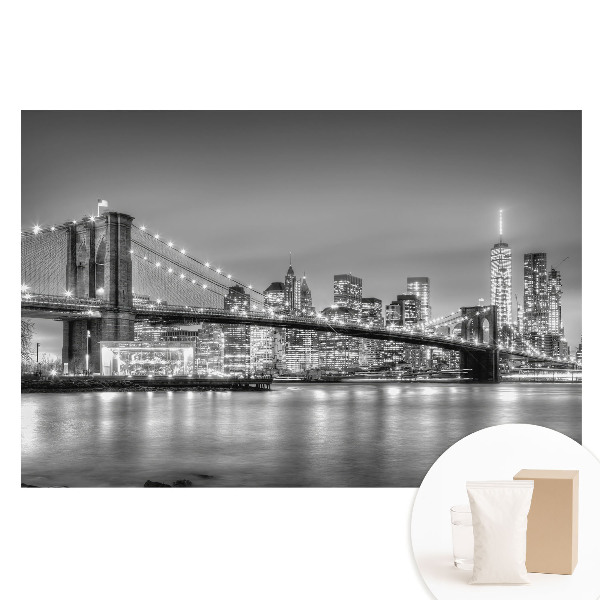 Fototapeta s potiskem na netkané textilii Noční panorama metropole, most a mrakodrapy