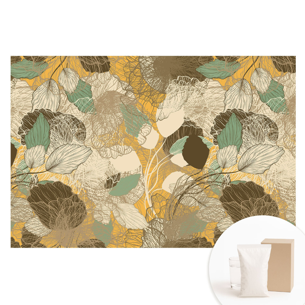 Fotografická tapeta na netkané textilii Jemné listy a květy v harmonickém vzoru