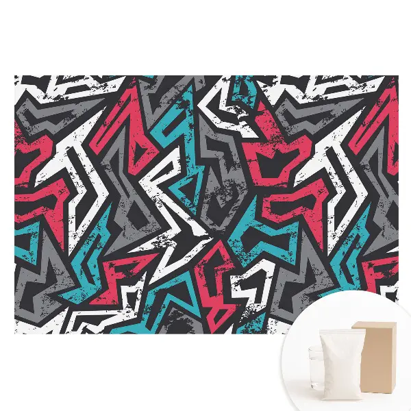 Netkaná tapeta s geometrickým graffiti potiskem