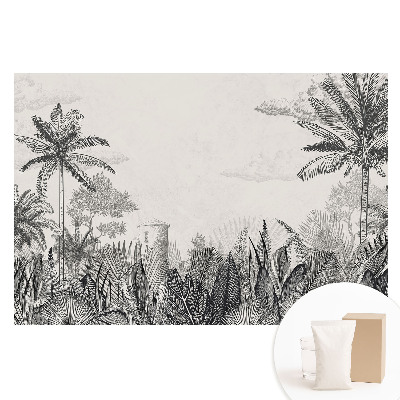 Netkaná tapeta Exotické palmy a tajemná budova