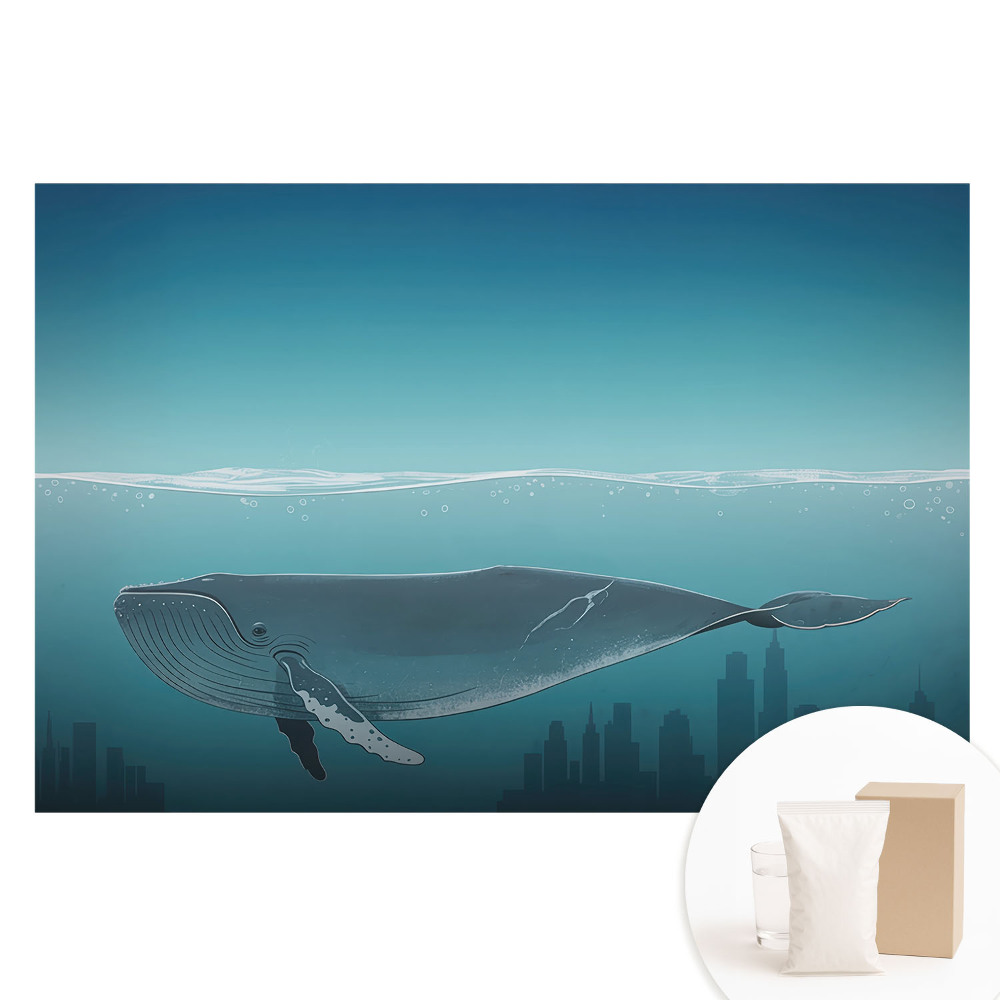 Netkaná fotografická tapeta Velryba a město při západu slunce