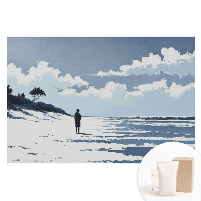 Fotografická tapeta na netkané textilii Osamělá postava na pláži modré pozadí