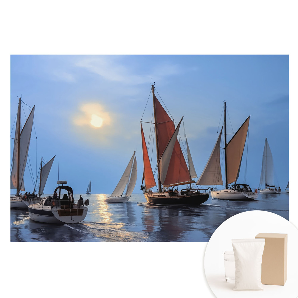 Fototapeta s potiskem na netkané textilii Jachty a západ slunce na klidném moři