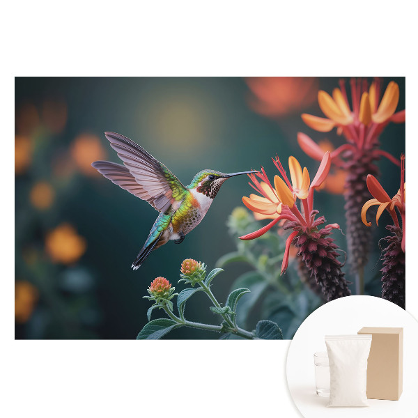 Fototapeta na netkané textilii Kolibřík mezi kvetoucími rostlinami