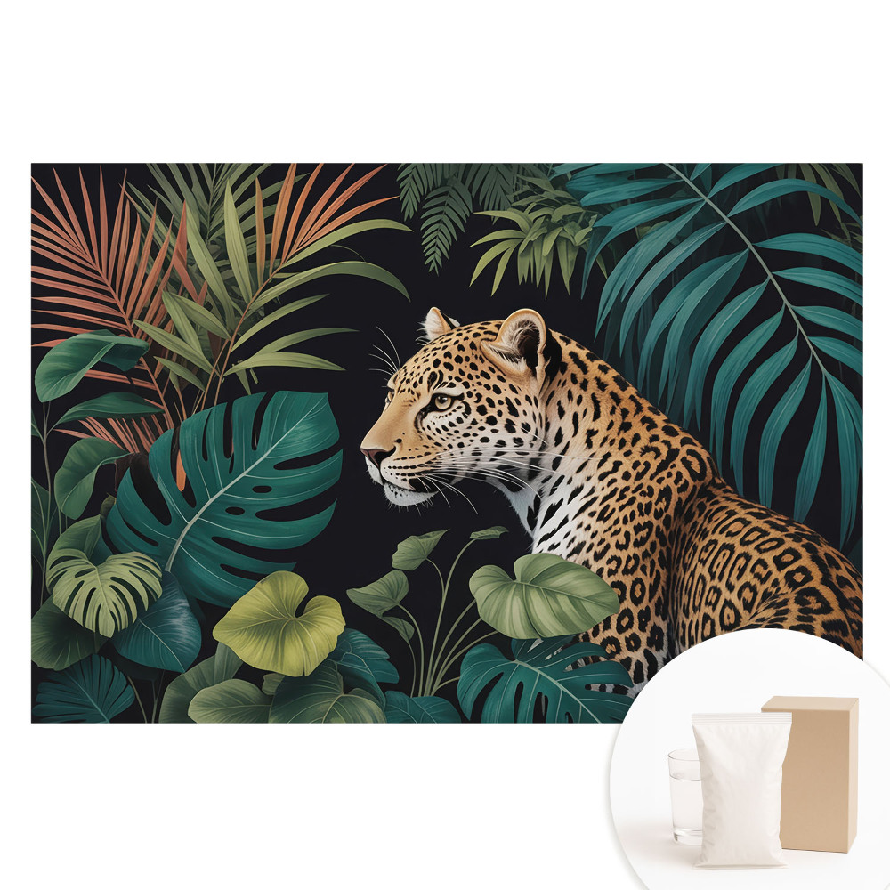 Fototapeta s motivem leoparda v listí džungle na vliesu