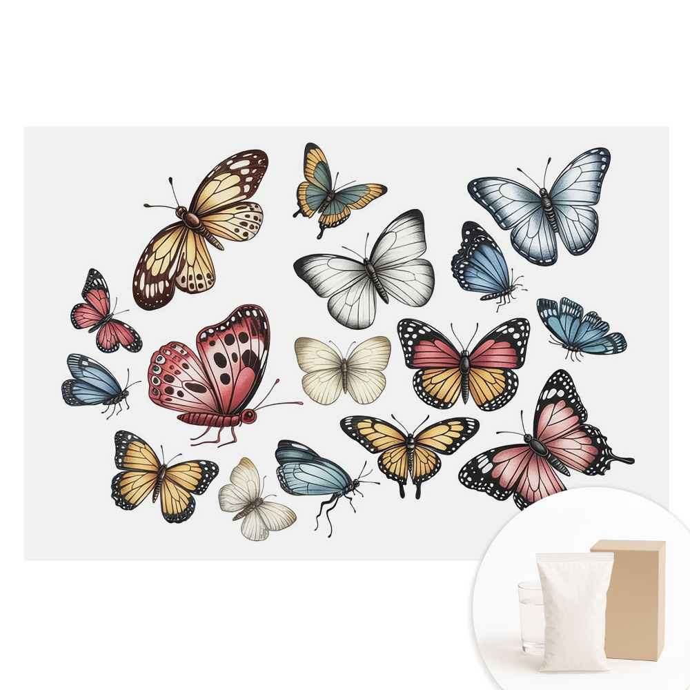 Fotografická tapeta na netkané textilii Barevní motýli roztroušeni harmonicky