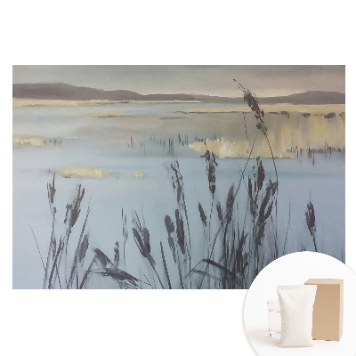 Netkaná tapeta s potiskem Jezero s rákosím, reflexní prostor