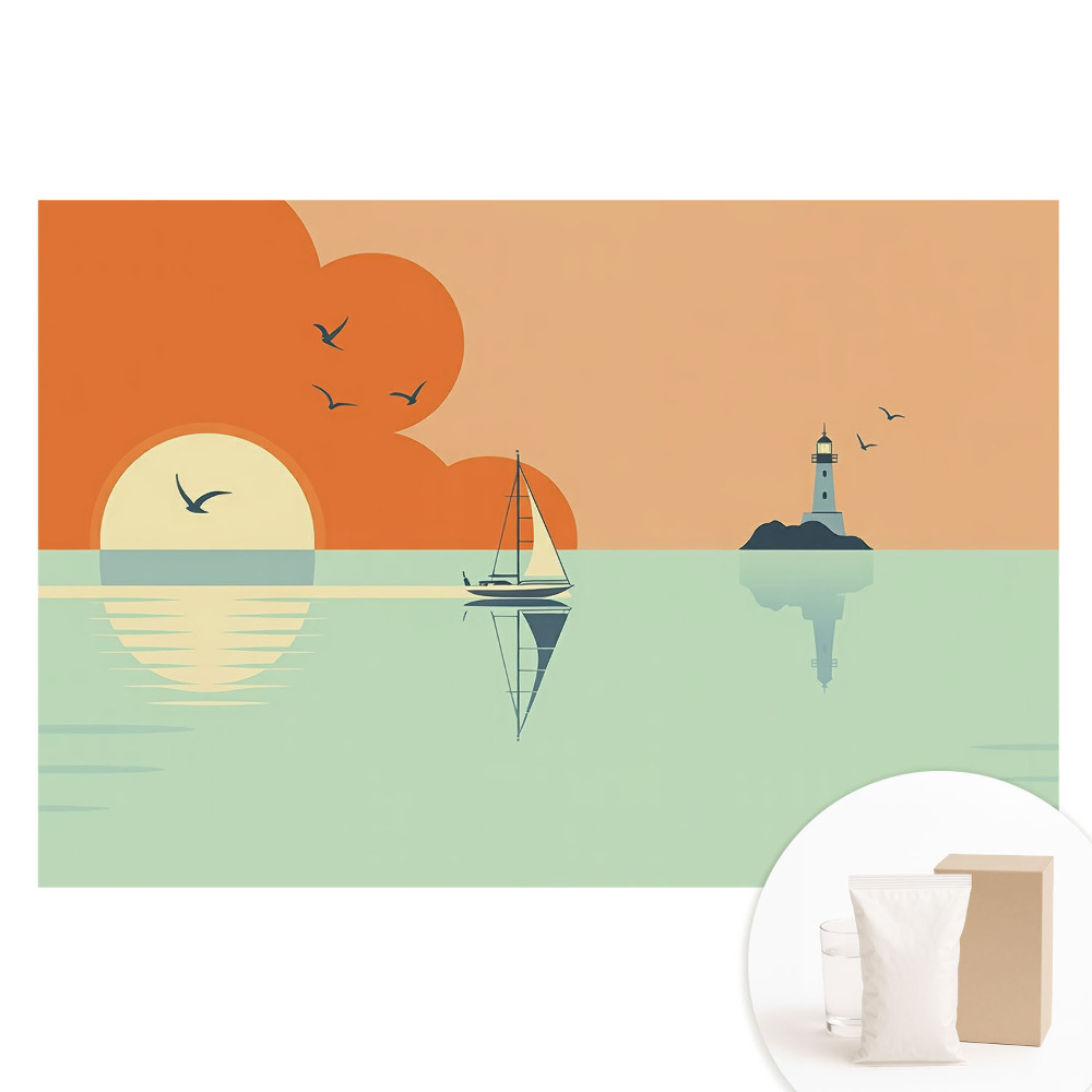 Velká fototapeta na zeď Plachetnice a maják na pozadí východu slunce