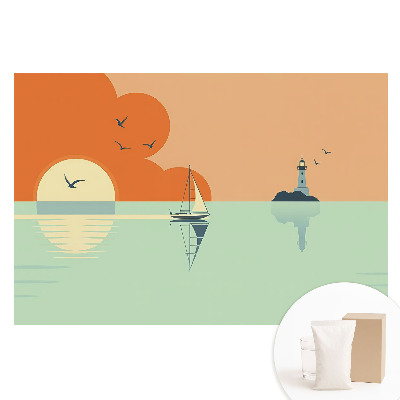 Velká fototapeta na zeď Plachetnice a maják na pozadí východu slunce