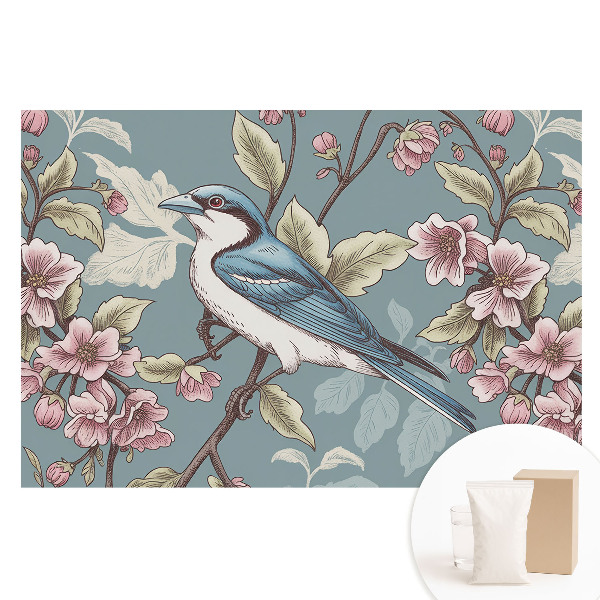 Fotografická tapeta na netkané textilii Pták a kvetoucí větve třešní