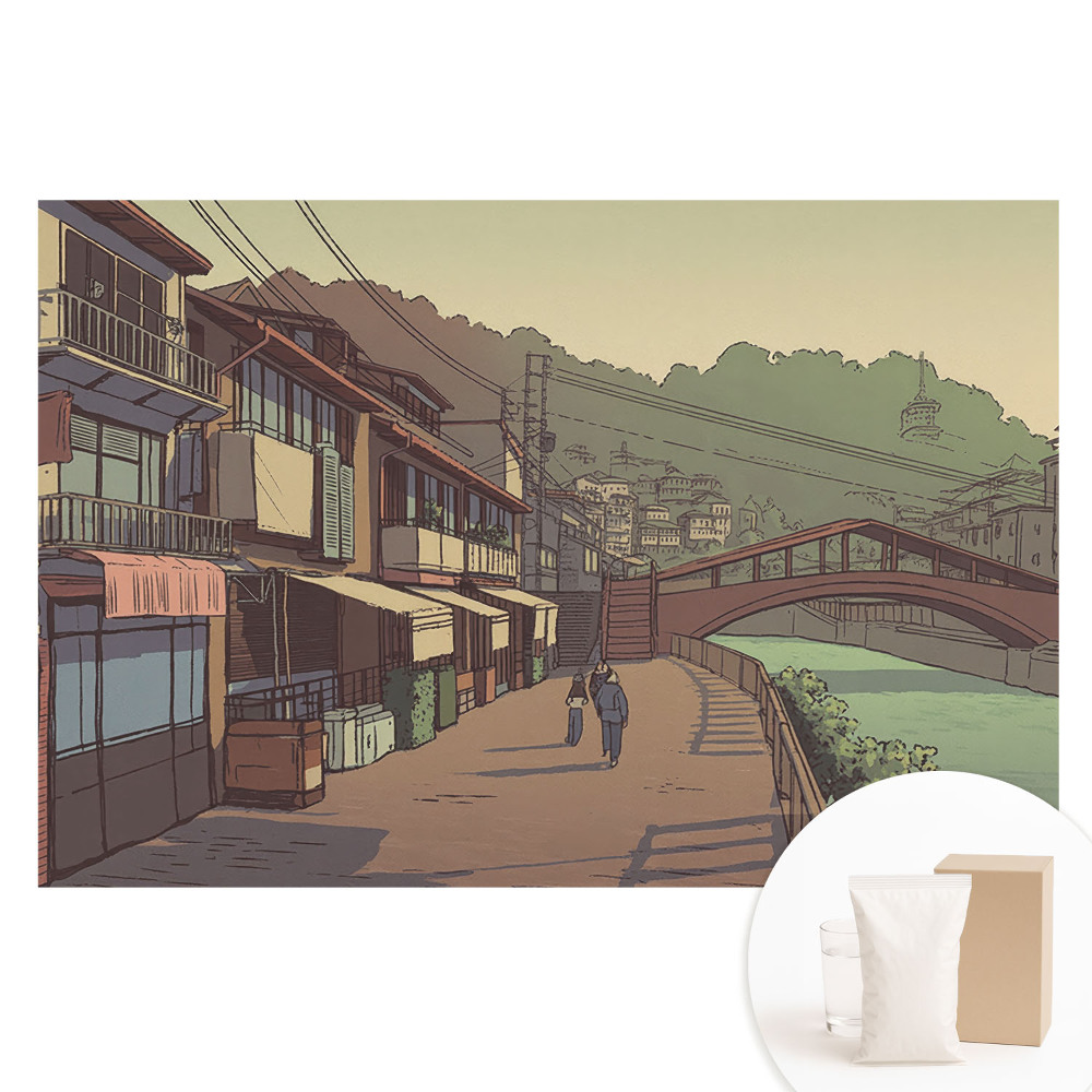 Netkaná fotografická tapeta Most a ulice v pastelových barvách