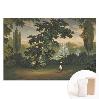 Netkaná fotografická tapeta Malebná zahrada se stromem a ptákem