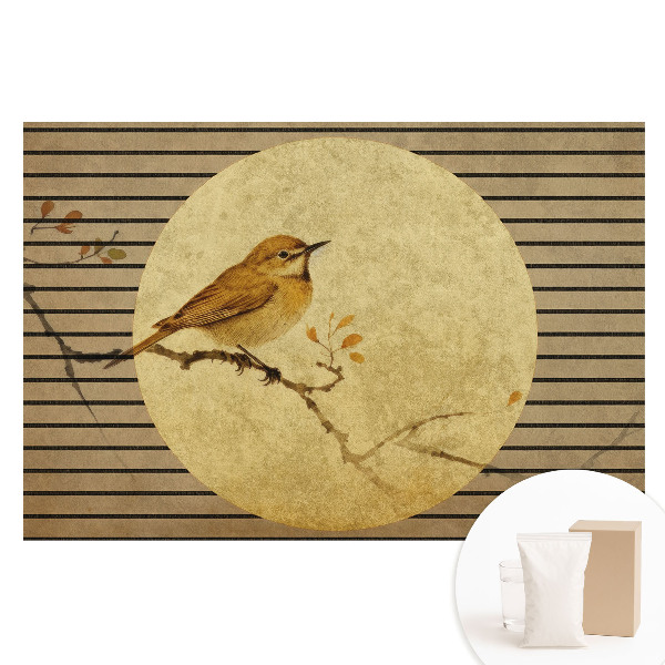 Netkaná fotografická tapeta Pták na větvi v harmonii přírody v japonském stylu