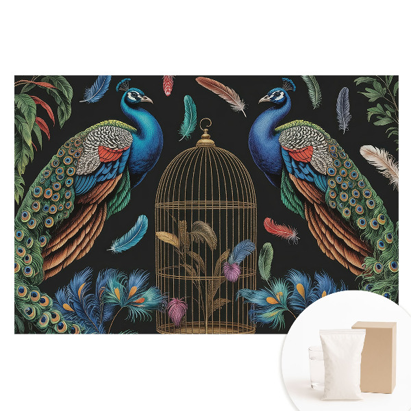 Netkaná fotografická tapeta Pávi a vintage klec