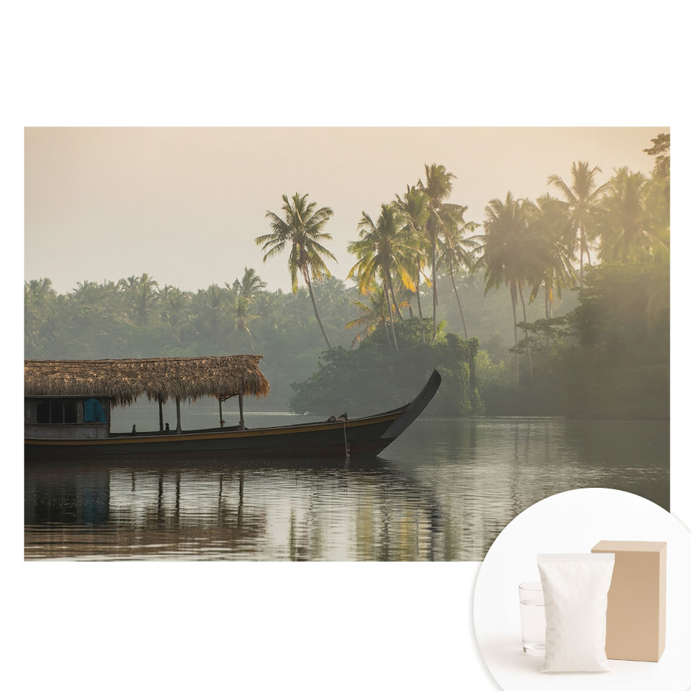 Netkaná tapeta Mystická krajina s lodí a palmami