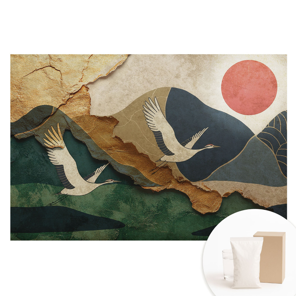 Fotografická tapeta na netkané textilii Jeřáby a malebné krajiny rudého slunce