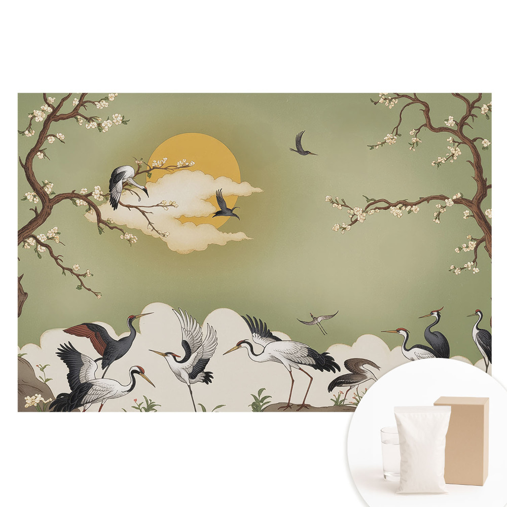 Fotografická tapeta na netkané textilii Jeřábi a kvetoucí stromy