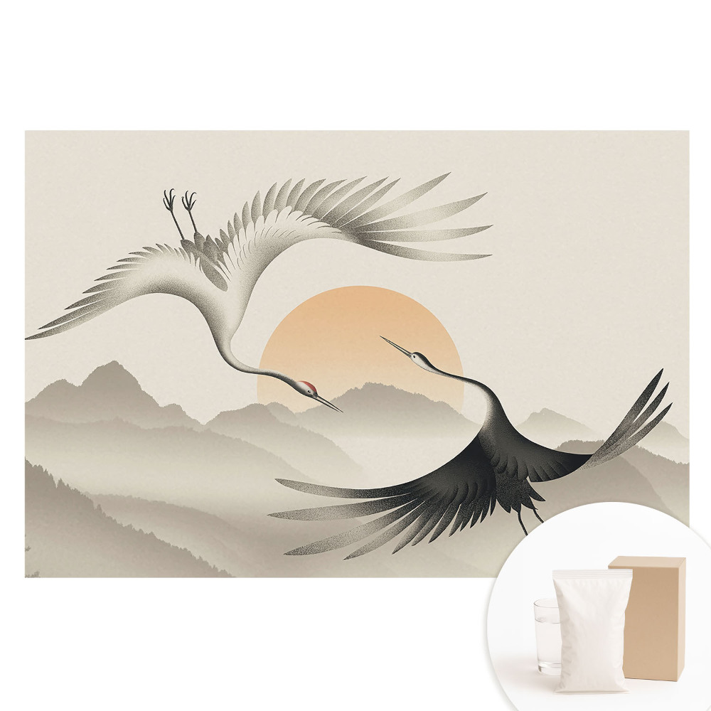 Netkaná tapeta Jeřábi nad horami, příroda v harmonii