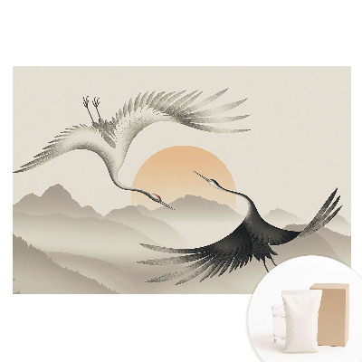 Netkaná tapeta Jeřábi nad horami, příroda v harmonii