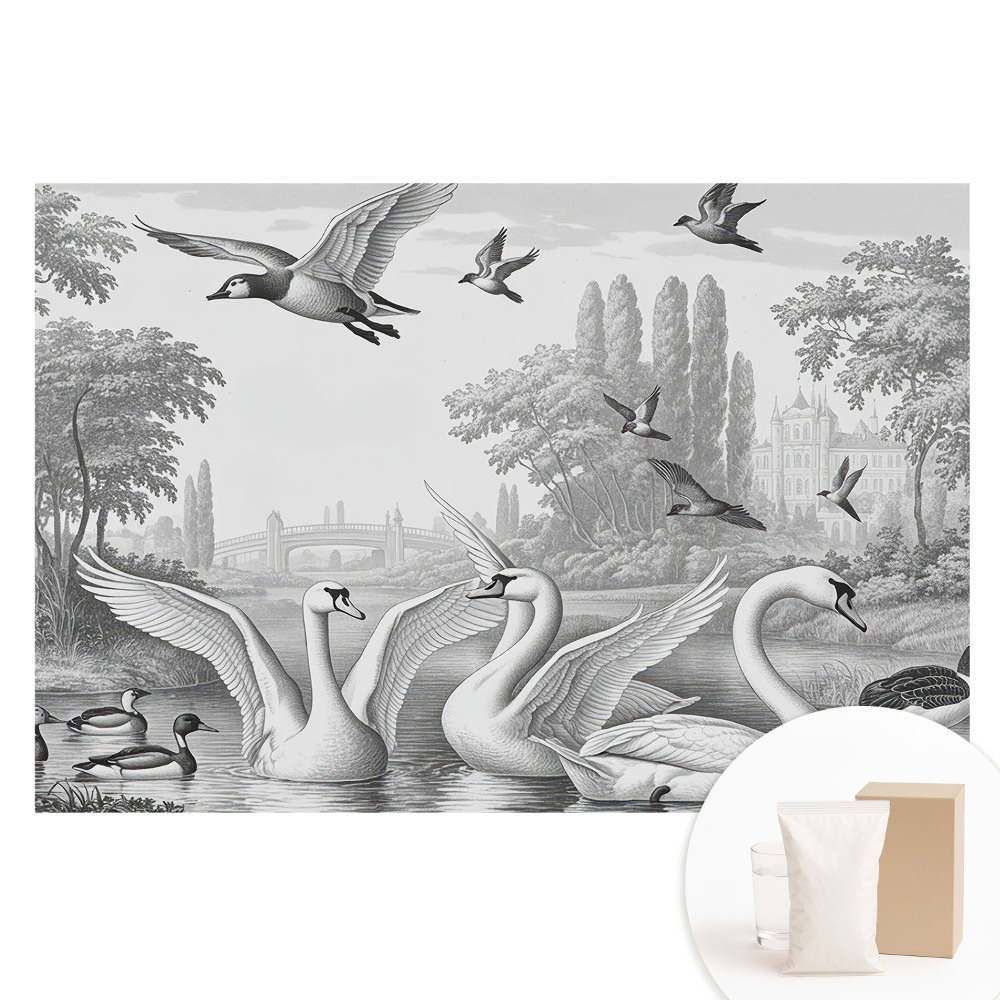 Fotografická tapeta na netkané textilii Romantická krajina s labutěmi