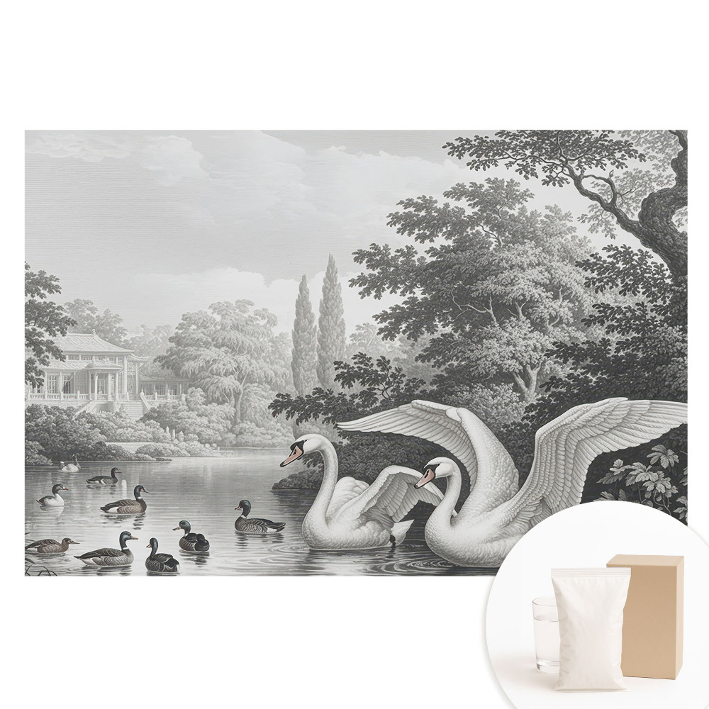 Velká fototapeta na zeď Jezero s labutěmi a kachnami v klasickém stylu