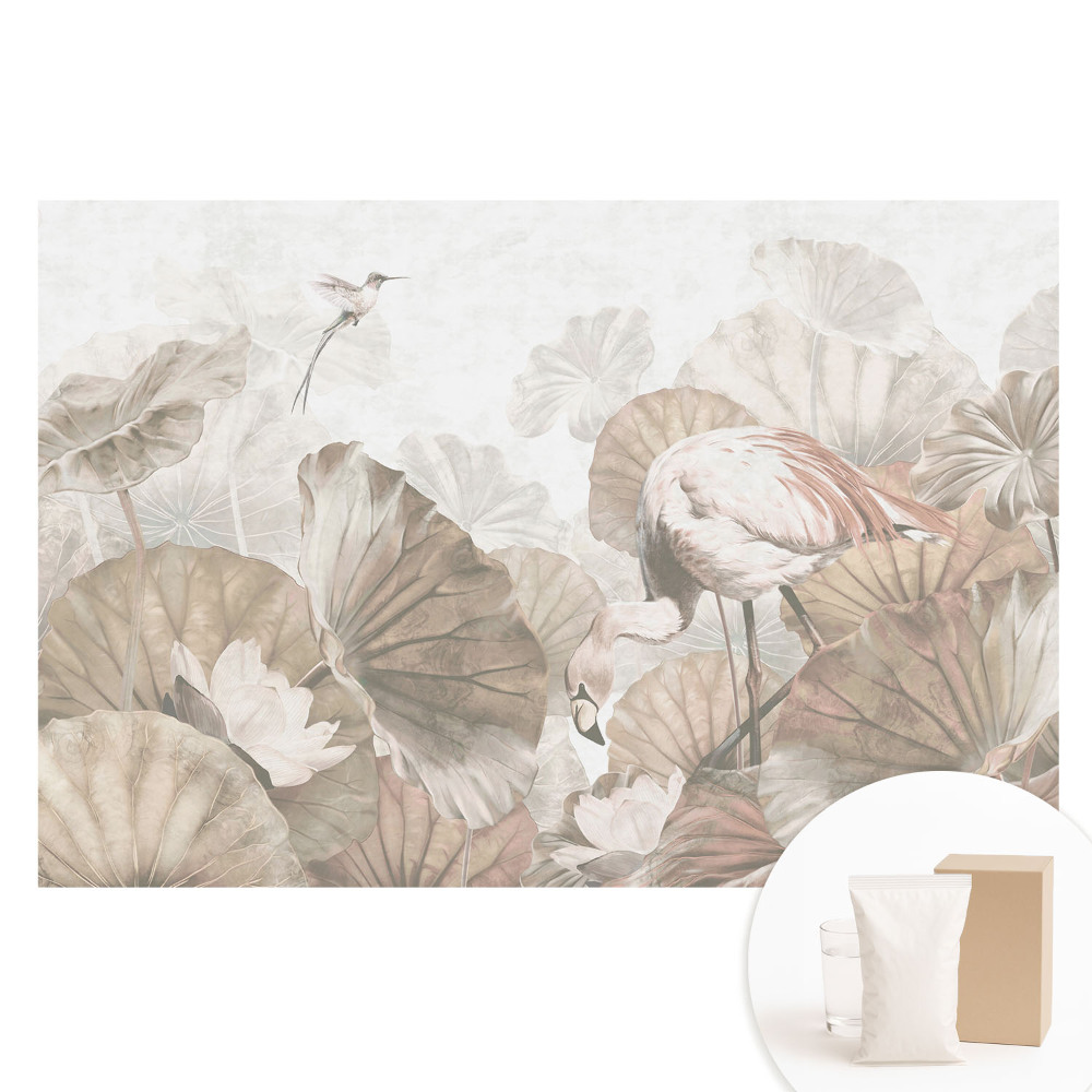 Fototapeta s potiskem na netkané textilii Plameňák mezi listy