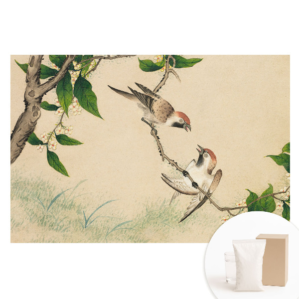 Netkaná tapeta s potiskem Ptáci na větvi v klasickém stylu