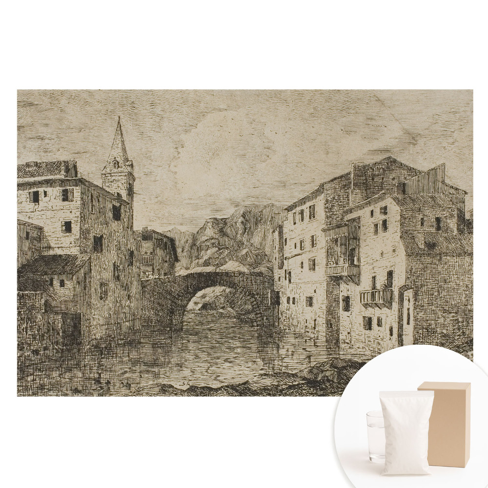 Fototapeta s potiskem na netkané textilii Klasické budovy most přes řeku.