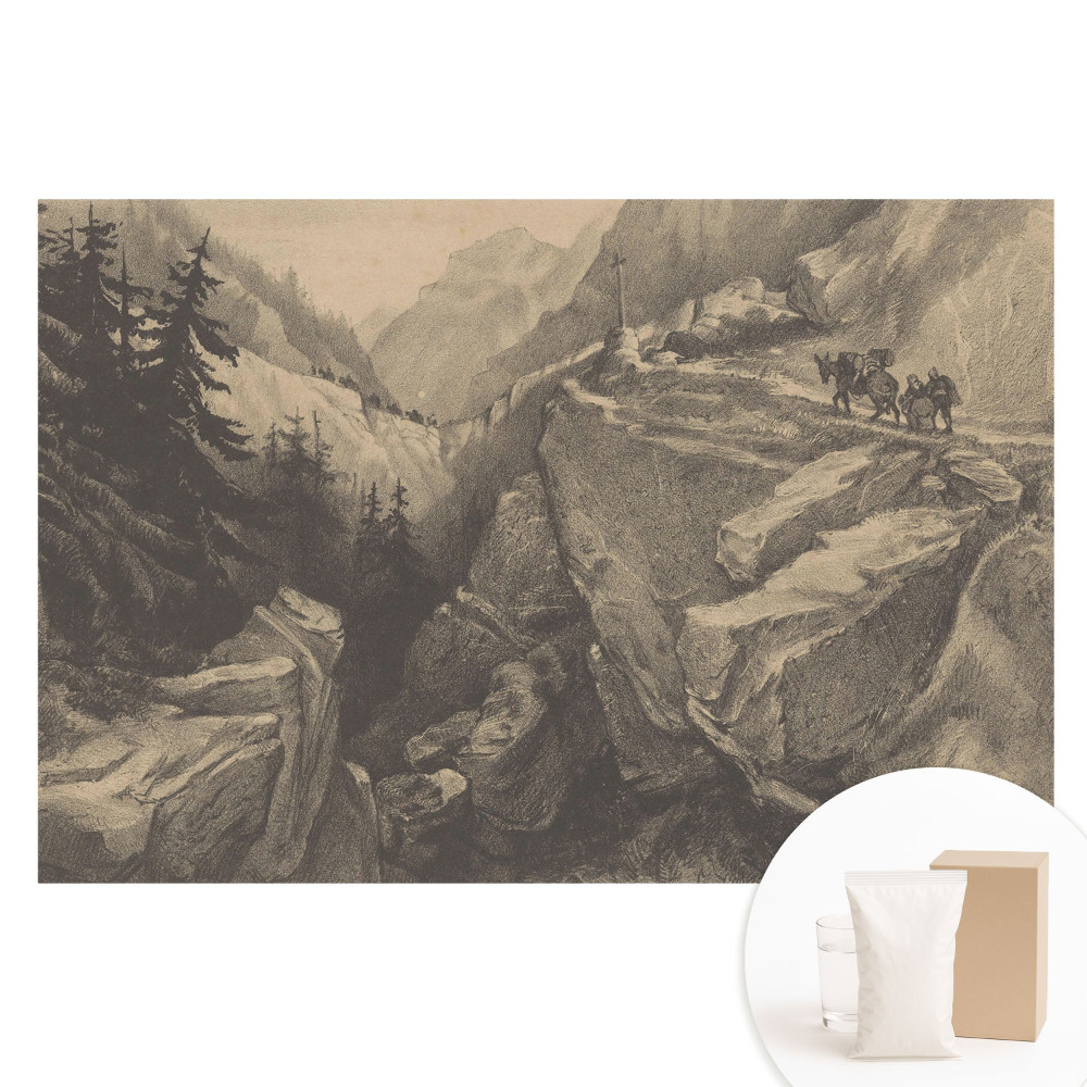 Netkaná fotografická tapeta Horská krajina s cestovateli