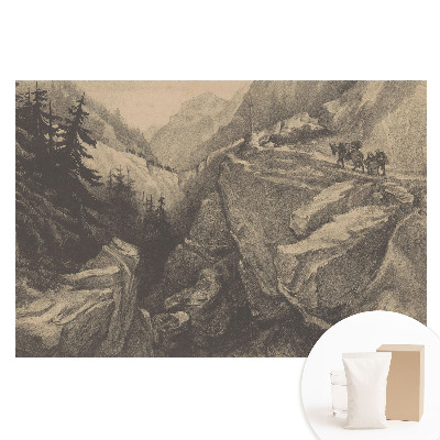 Netkaná fotografická tapeta Horská krajina s cestovateli