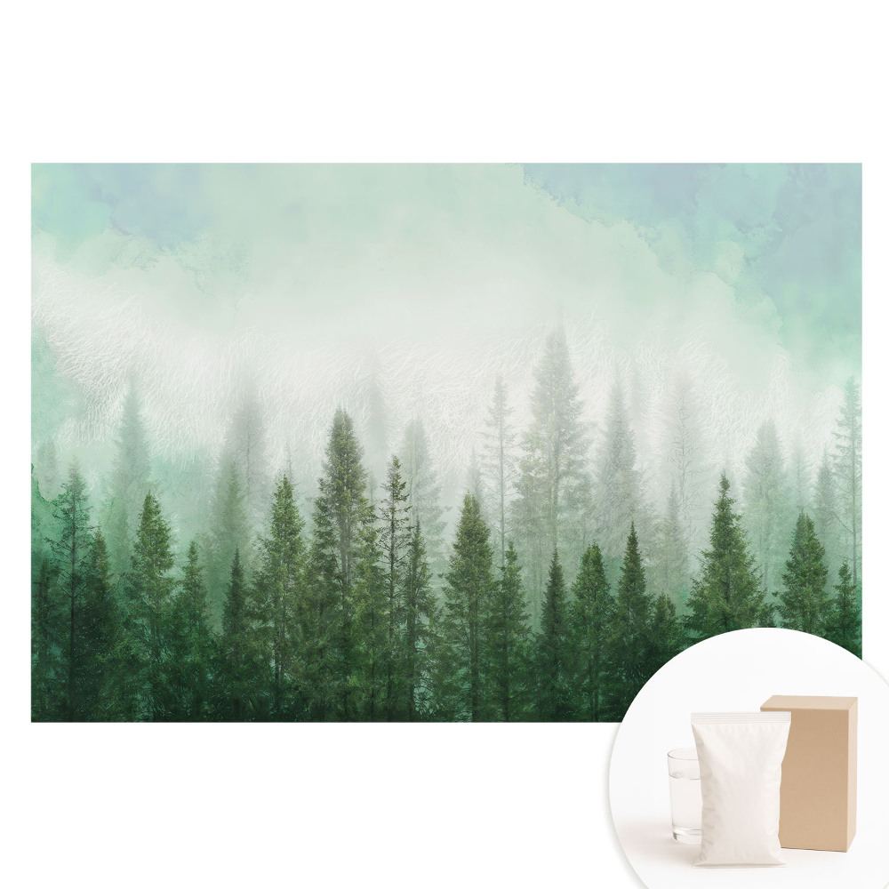 Fototapeta na netkané textilii Lesní krajina s obrysem vlka