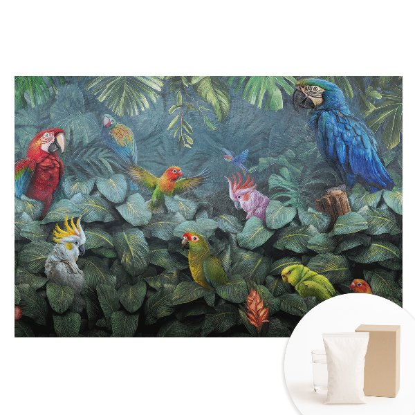 Netkaná tapeta Tropické papoušky a listy