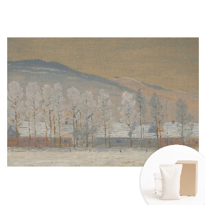 Netkaná tapeta Zimní horská krajina s malebnými chatkami