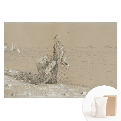 Fototapeta na vliesu Muž s lodí na pláži