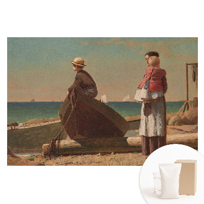 Netkaná fotografická tapeta Postavy na pláži s výhledem na moře