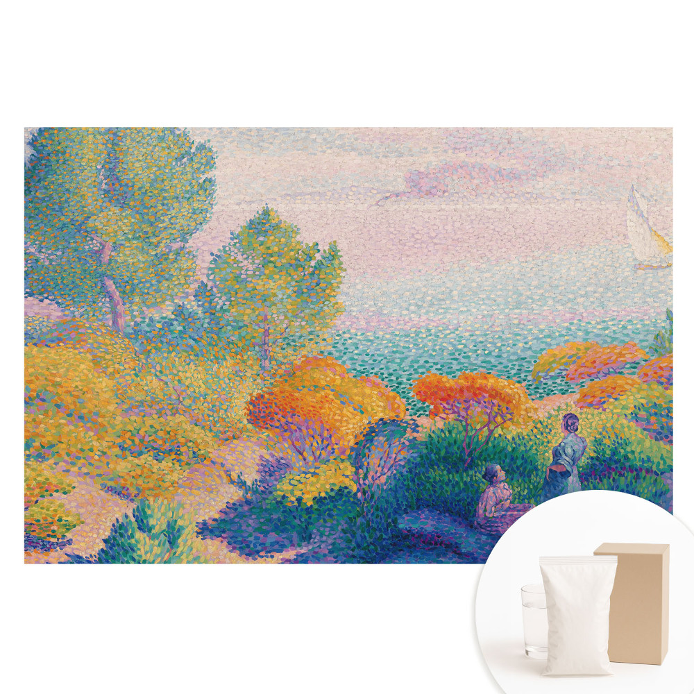 Netkaná fotografická tapeta Impresionistická přímořská scenérie v bledých barvách.