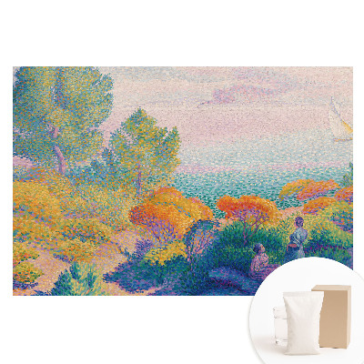 Netkaná fotografická tapeta Impresionistická přímořská scenérie v bledých barvách.