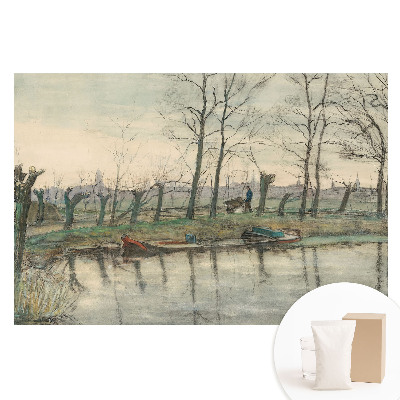 Netkaná tapeta s potiskem Krajina s řekou a alejí stromů