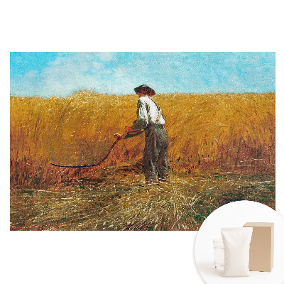 Fototapeta na netkané textilii Farmář v pšeničném poli pod modrou oblohou
