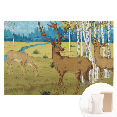 Fototapeta s potiskem na netkané textilii Jelen v březovém lese