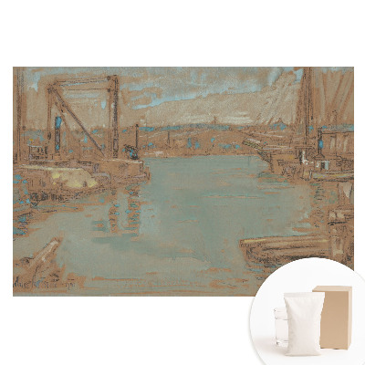 Netkaná tapeta s potiskem Klasická přístavní krajina v odstínech modré