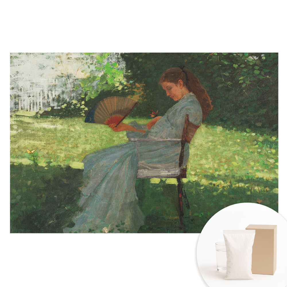 Netkaná tapeta s potiskem Žena s vějířem v zahradě cítí harmonii